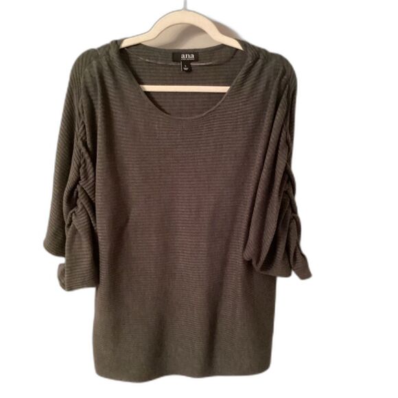 a.n.a. A NEW APPROACH LARGE GRAY RIBBED RUCHED SLEEVES OVERSIZED SWEATER TUNIC - Picture 1 of 6